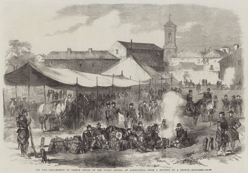 La guerra, accampamento delle truppe francesi in Piazza Savona, ad Alessandria da Jean Adolphe Beauce