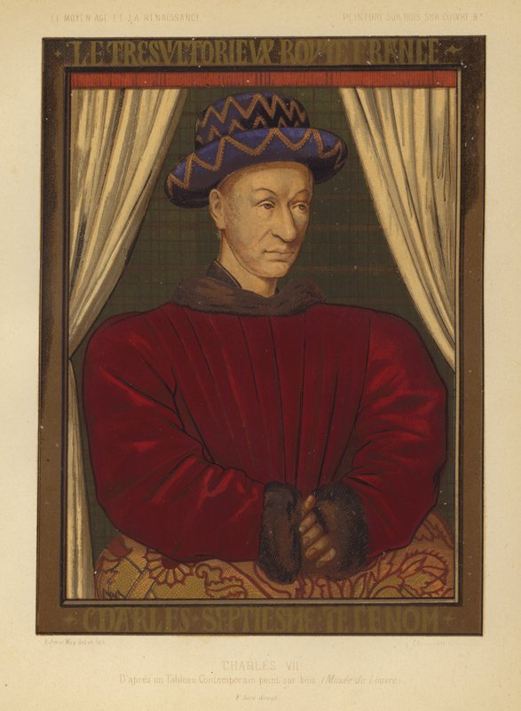 Carlo VII, Re di Francia (cromolitografia) da Jean (after) Fouquet