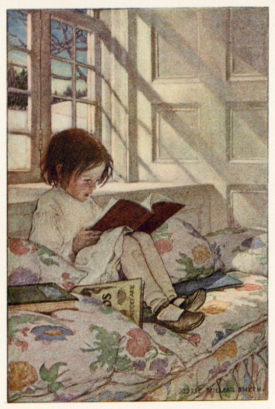 Libri illustrati in inverno (litografia a colori) da Jessie Willcox Smith