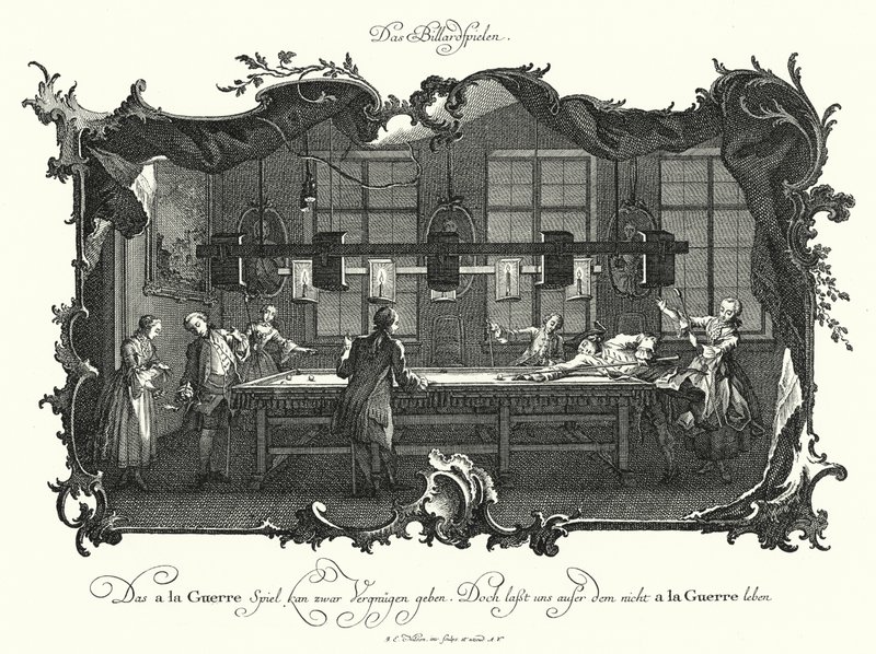 Il gioco del biliardo (incisione) da Johann Esaias Nilson