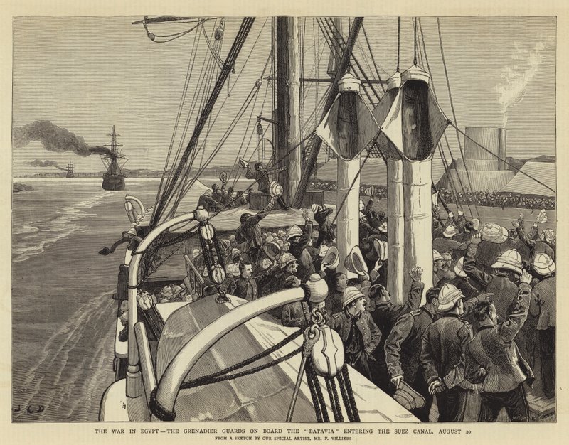 La guerra in Egitto, le Guardie Granatieri a bordo della Batavia che entra nel Canale di Suez, 20 agosto da John Charles Dollman
