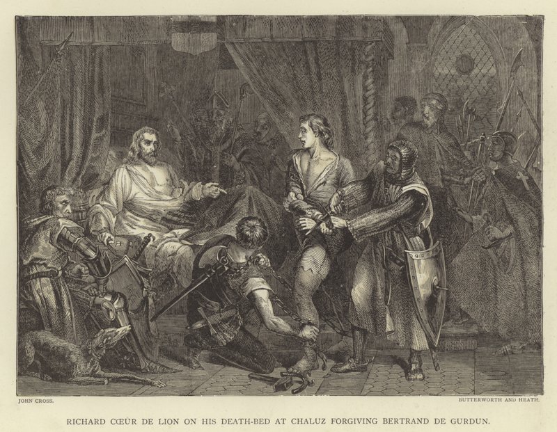 Riccardo Cuor di Leone sul letto di morte a Chaluz che perdona Bertrand de Gurdun da John Cross