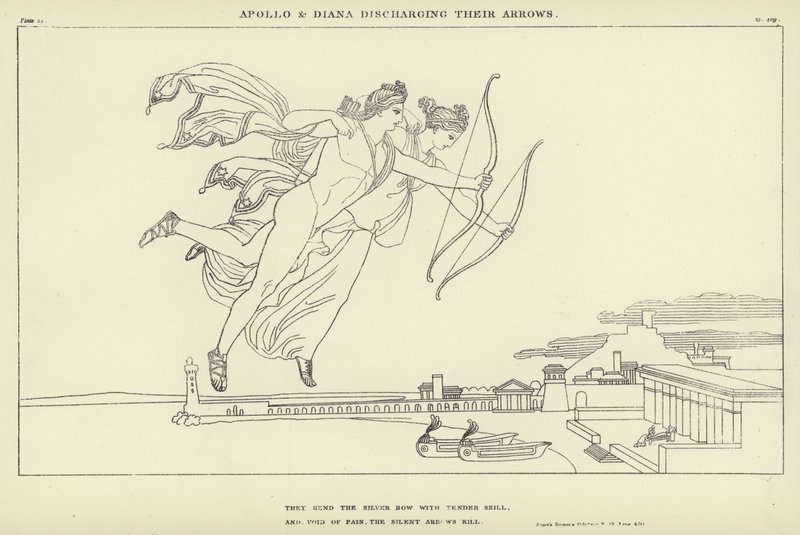 Apollo e Diana che scoccano le loro frecce da John Flaxman