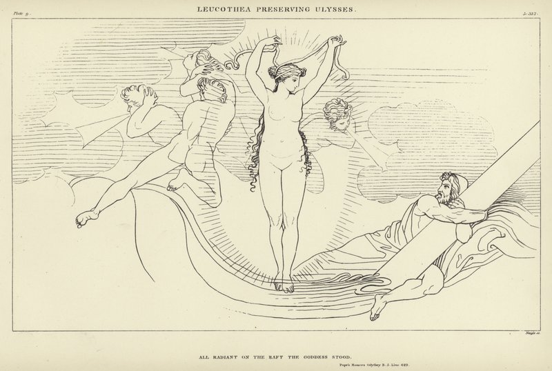 Leucotea che salva Ulisse da John Flaxman