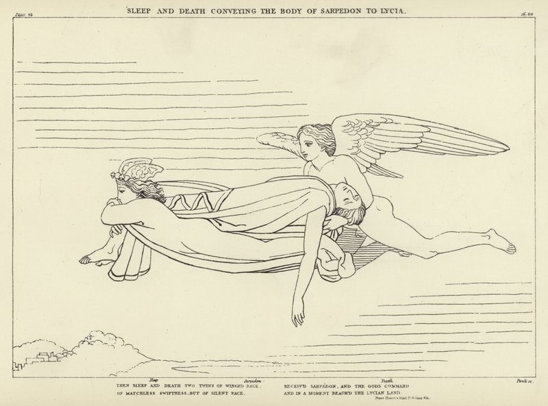 Sonno e Morte trasportano il corpo di Sarpedonte in Licia da John Flaxman