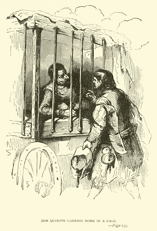 Don Chisciotte portato a casa in una gabbia da John Gilbert