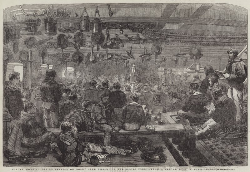 Servizio divino domenicale a bordo del Caesar, nella flotta del Baltico da John Wilson Carmichael