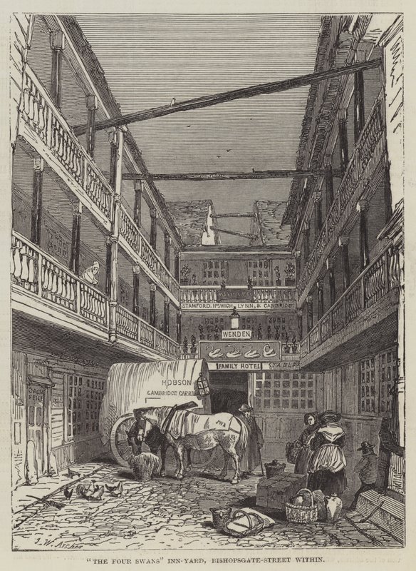 Il cortile della locanda dei Quattro Cigni, Bishopsgate-Street da John Wykeham Archer