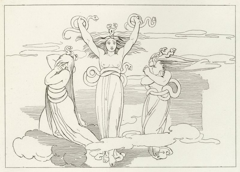 Le Furie, Inferno, Canto 9 (incisione) da John (after) Flaxman