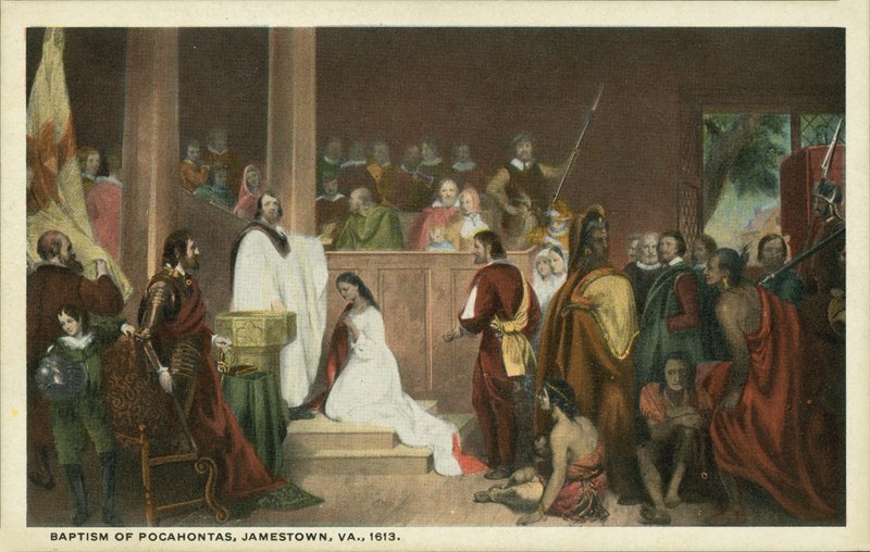 Battesimo di Pocahontas, Jamestown, Virginia da John Gadsby (after) Chapman