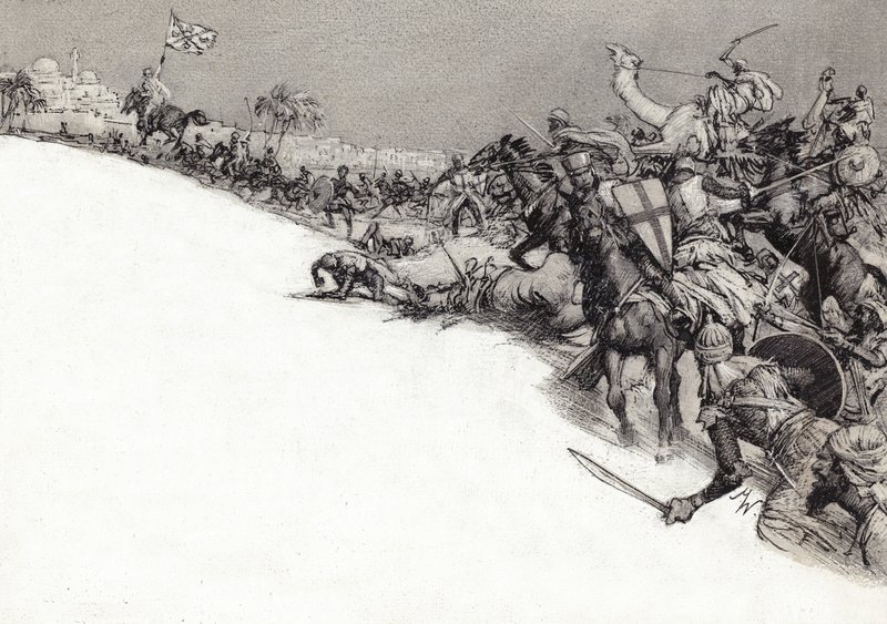 I Saraceni attaccano Gerusalemme (gouache su carta) da John Millar Watt