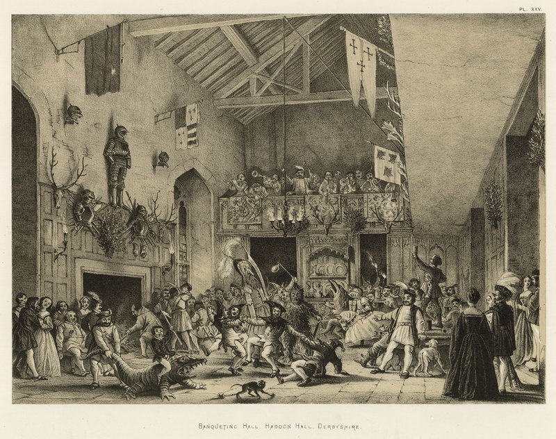 Sala dei banchetti, Haddon Hall, Derbyshire da Joseph Nash