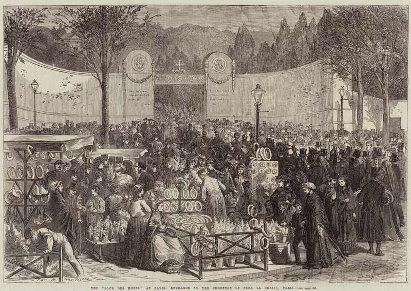 Il Giorno dei Morti a Parigi, ingresso al cimitero di Père Lachaise, Parigi da Jules Pelcoq