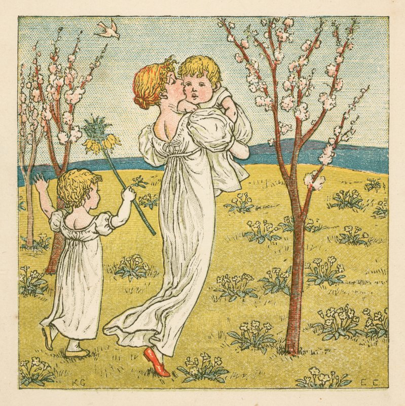 Passeggiando tra i fiori (litografia a colori) da Kate (after) Greenaway