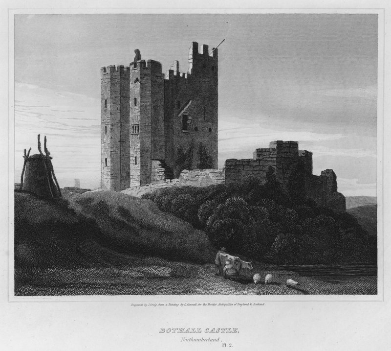 Castello di Bothall, Northumberland (incisione) da Luke (after) Clennell