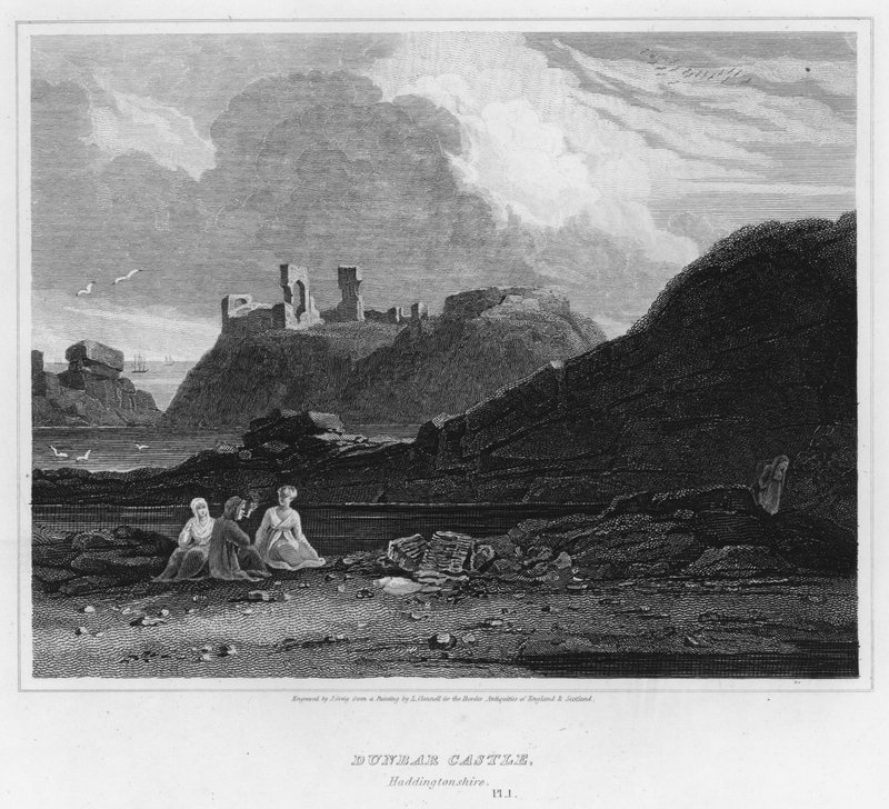 Castello di Dunbar, Haddingtonshire (incisione) da Luke (after) Clennell