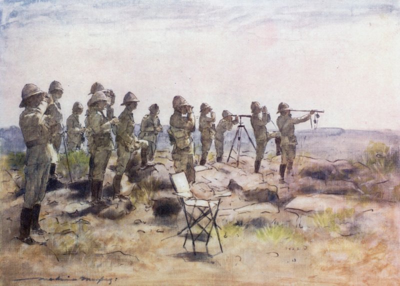 Lord Roberts e il suo staff che osservano la battaglia di Osfontein da Mortimer Ludington Menpes