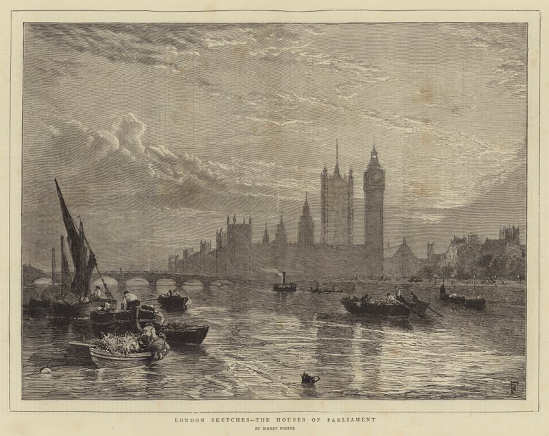 Schizzi di Londra, le Case del Parlamento da Myles Birket Foster