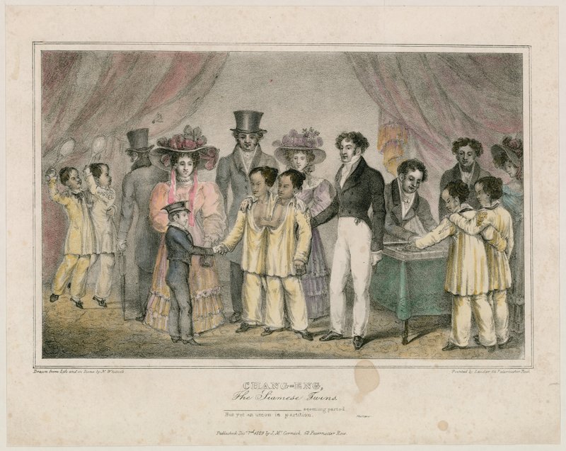 Chang-Eng, i gemelli siamesi, 1829 da Nathaniel Whittock