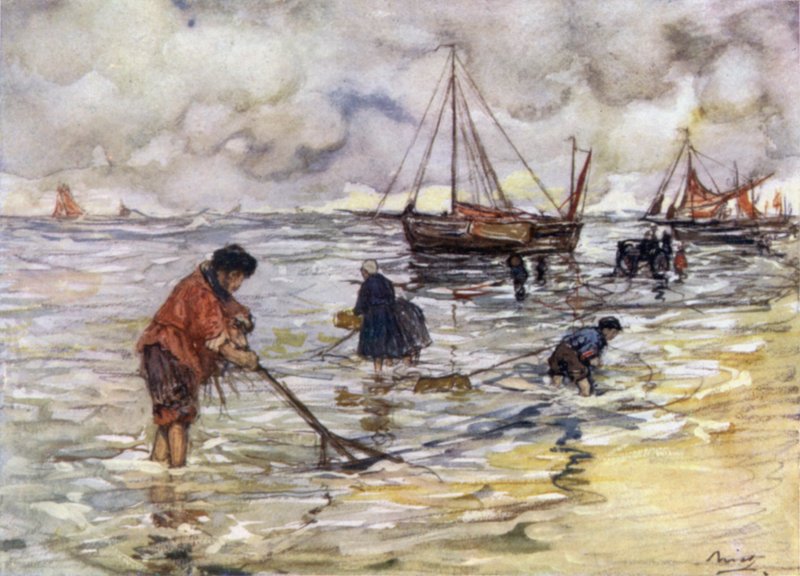 Pesca dei gamberetti (litografia a colori) da Nico Jungman