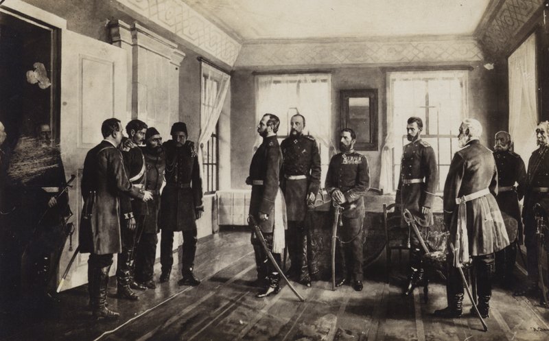 Il Generale Ottomano Catturato Osman Pasha Presentato allo Zar Alessandro II di Russia dopo la Resa all