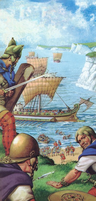 I Romani che invadono la Britannia (litografia a colori) da Pat (1907 95) Nicolle