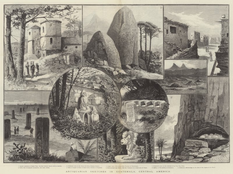 Schizzi antiquari in Guatemala, America Centrale da Paul Frenzeny