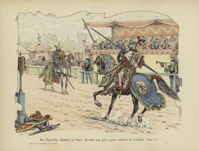 Bertrand du Guesclin Abbassa la Lancia davanti a suo Padre per Significare il suo Rifiuto di Combatterlo, Rennes, 1337 da Paul de Semant