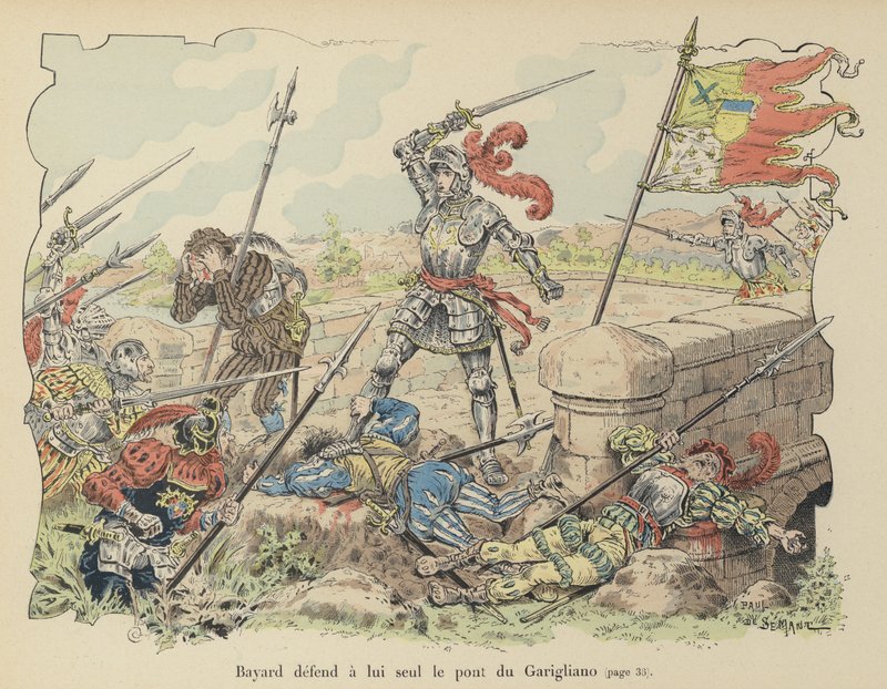 Il Cavaliere di Bayard difende da solo il ponte di Garigliano contro gli spagnoli, Italia, 1503 da Paul de Semant