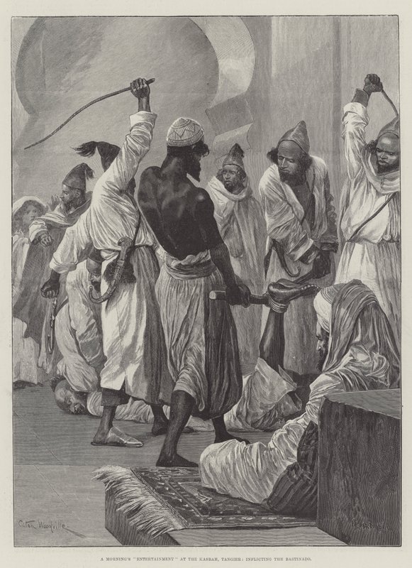 Un intrattenimento mattutino alla Kasbah, Tangeri, infliggendo il bastinado da Richard Caton Woodville junior