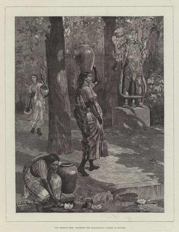 La rugiada del mattino, innaffiando il giardino del Maharajah a Mysore da Richard Caton Woodville junior