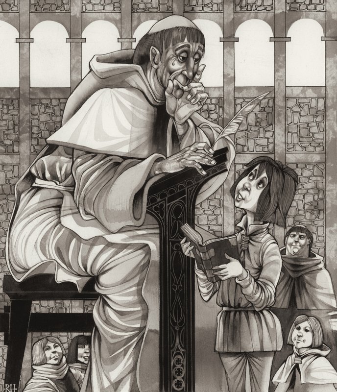 La scuola dei monaci (guazzo su carta) da Richard Hook