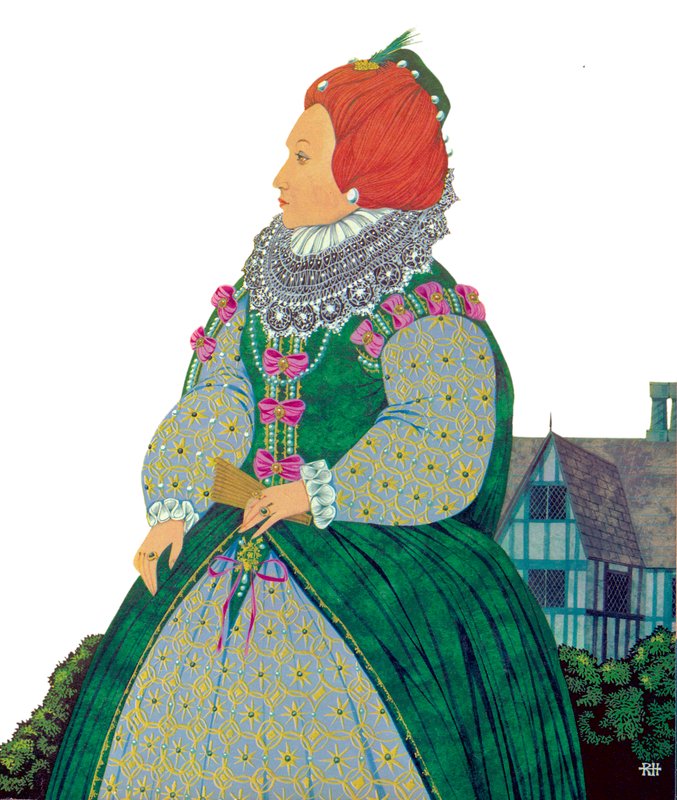 Regina Elisabetta I (litografia a colori) da Richard Hook