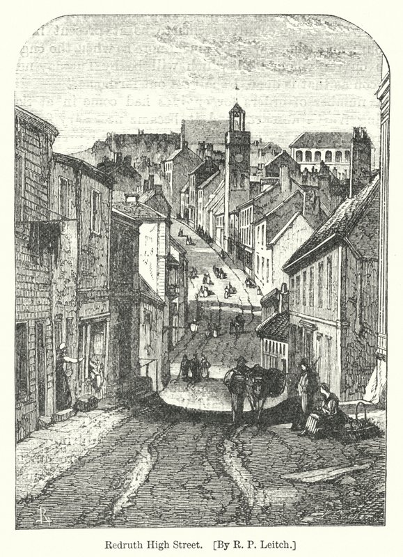 Redruth High Street (incisione) da Richard Principal (after) Leitch