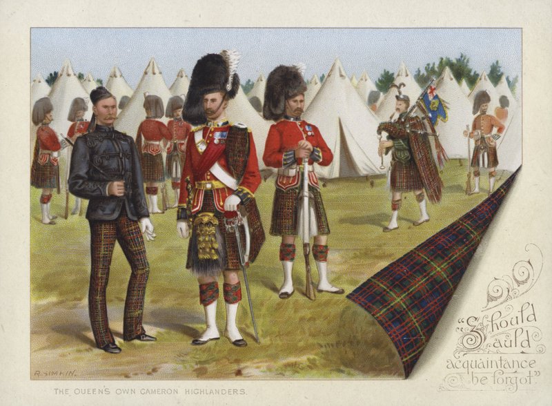 I Cameron Highlanders della Regina (cromolitografia) da Richard Simkin