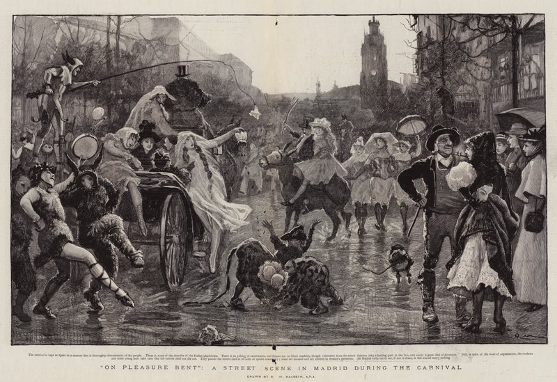 In cerca di piacere, una scena di strada a Madrid durante il Carnevale da Robert Walker Macbeth
