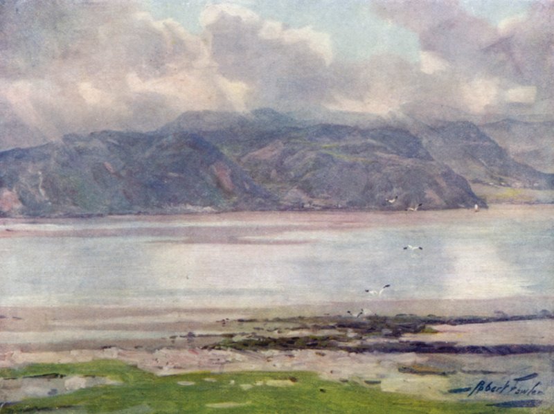 Vicino allo stretto di Menai (litografia colorata) da Robert (after) Fowler