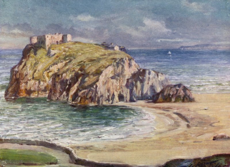 Roccia di Santa Caterina, Tenby (litografia colorata) da Robert (after) Fowler