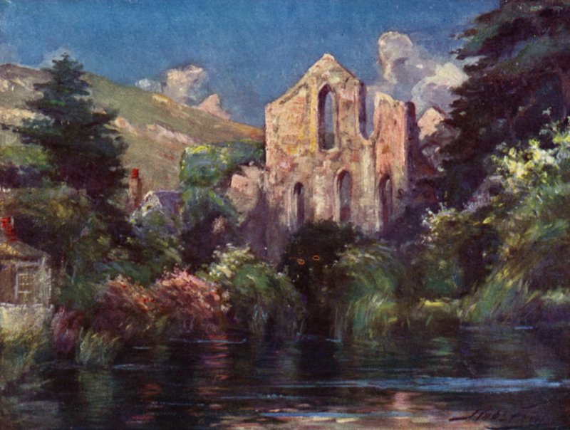 Abbazia di Valle Crucis (litografia colorata) da Robert (after) Fowler