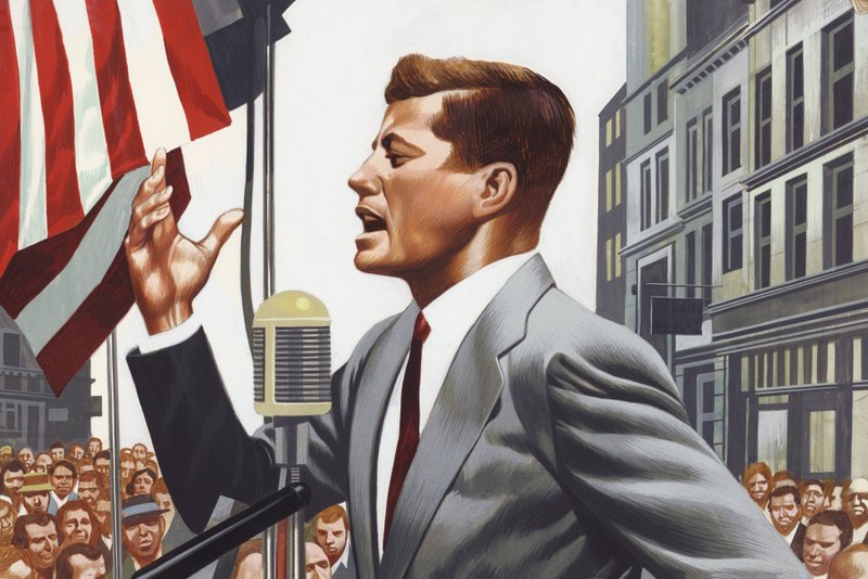 John Kennedy che parla (gouache su carta) da Ron Embleton