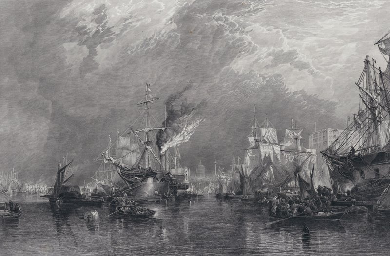 Il Porto di Londra (incisione) da Samuel (after) Bough