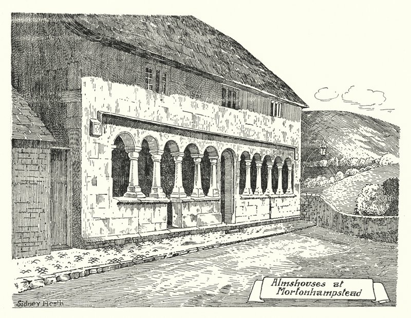 Ospizi a Mortonhampstead (incisione) da Sidney Heath
