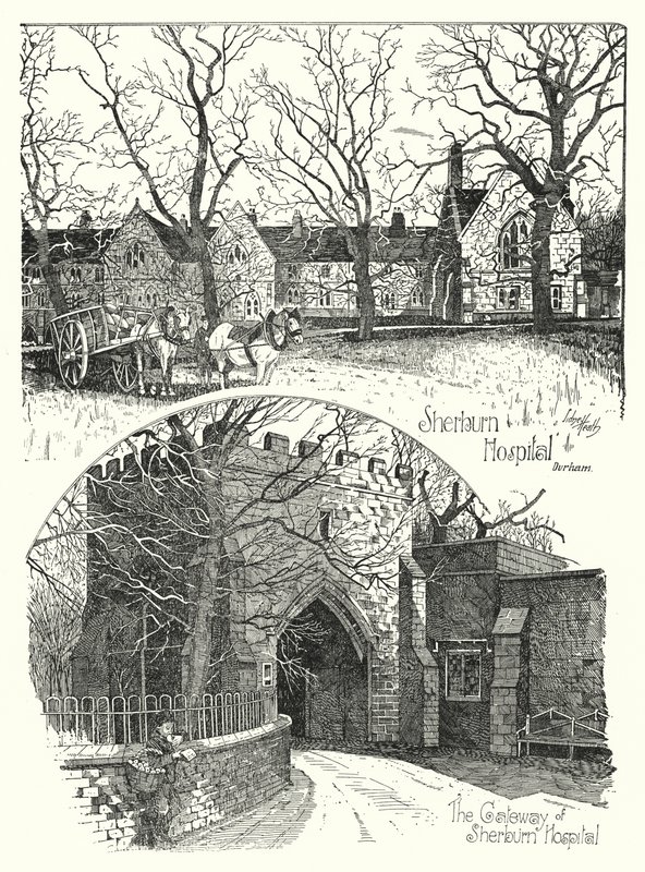 Ospedale di Sherburn, Durham (incisione) da Sidney Heath