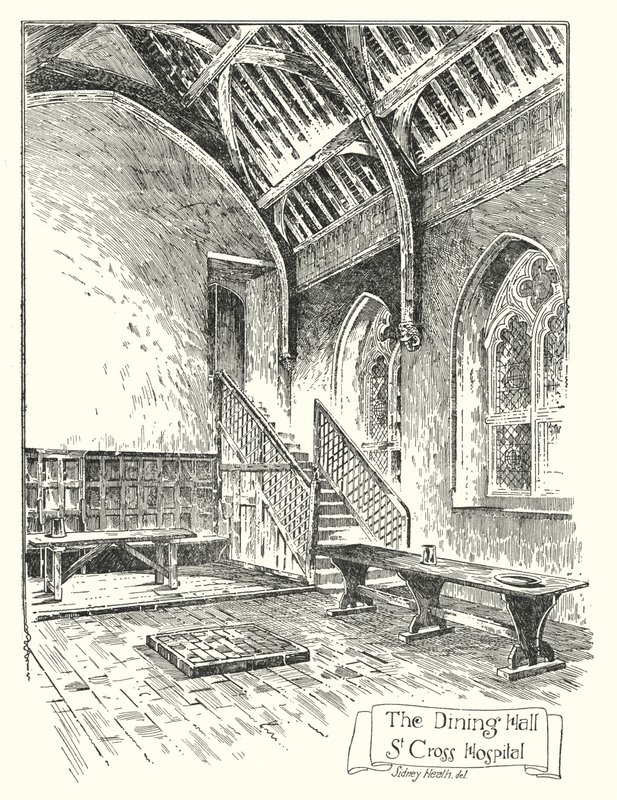 La sala da pranzo, ospedale di St Cross (incisione) da Sidney Heath