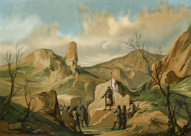 Pelagio delle Asturie a Covadonga, Spagna, c722 da Spanish School