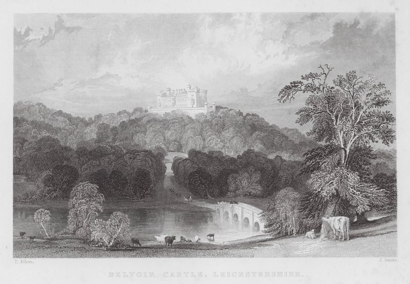 Castello di Belvoir, Leicestershire (incisione) da Thomas (after) Allom