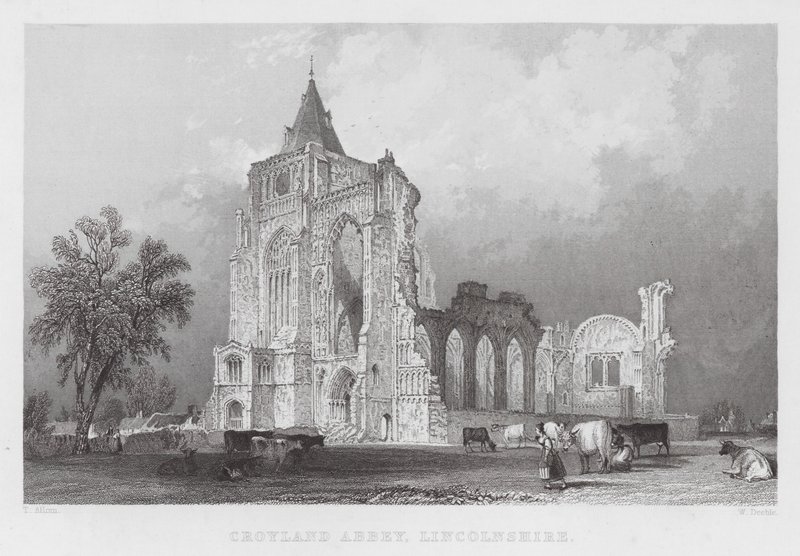 Abbazia di Croyland, Lincolnshire (incisione) da Thomas (after) Allom