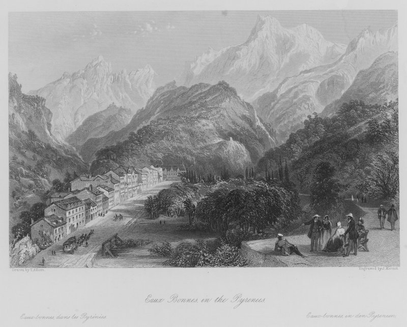 Eaux Bonnes, nei Pirenei (incisione) da Thomas (after) Allom