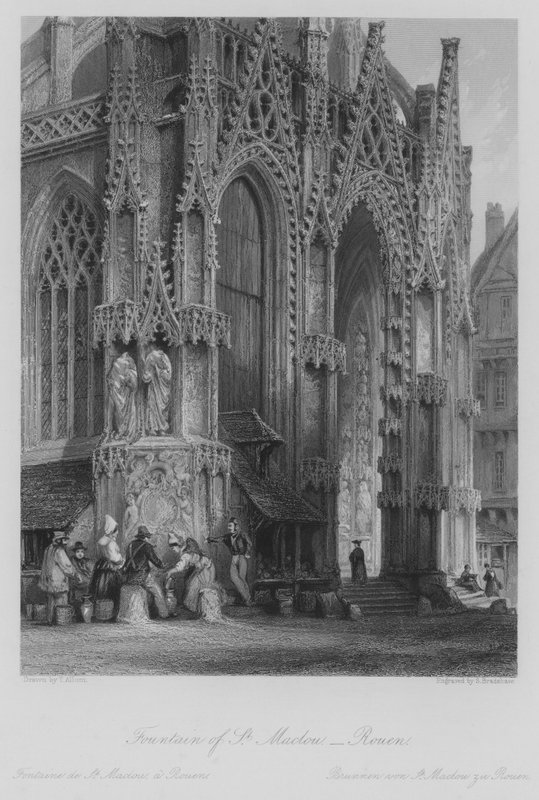 Fontana di San Maclou, Rouen (incisione) da Thomas (after) Allom