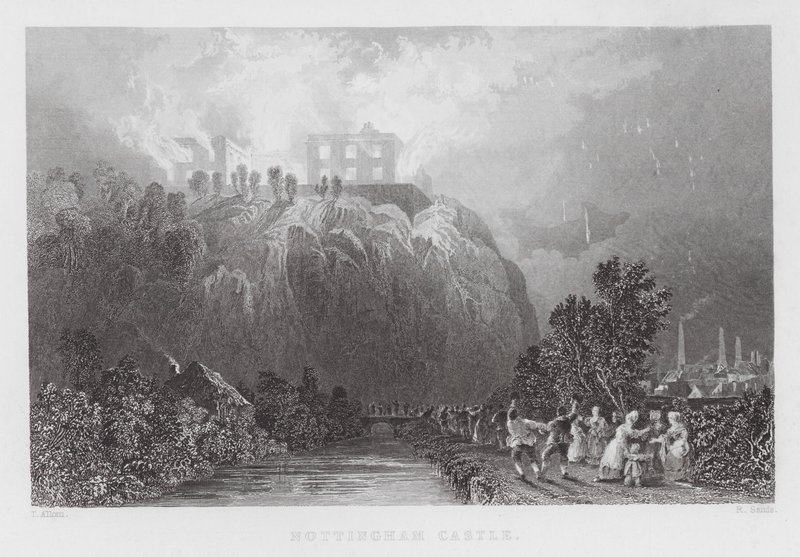 Castello di Nottingham (incisione) da Thomas (after) Allom